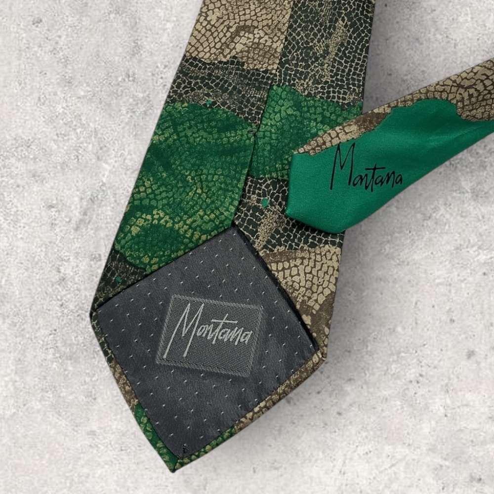 CLAUDE MONTANA Green/Beige/Brown Art Silk LUXURY Tie ITALY - Picture 5 of 5